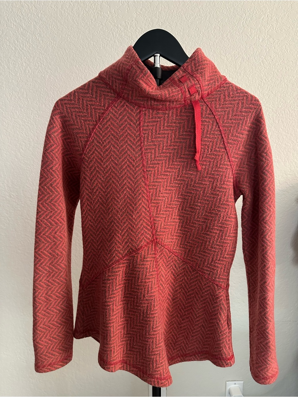 Prana Red Herringbone Funnel Neck Sweater Size XS
